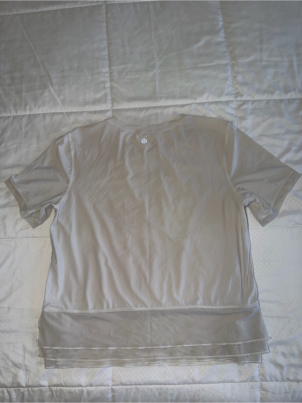 lululemon athletica Light Taupe Short Sleeve Mesh-Hem Tee